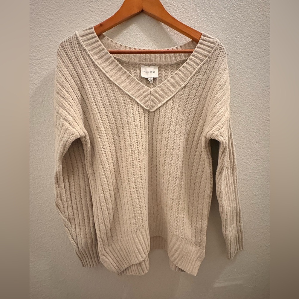 Cozy Cream V-Neck Sweater oversized